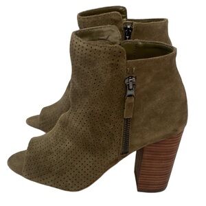 Jessica Simpson Keris Green Suede Leather Wood Heel Peep Toe Booties